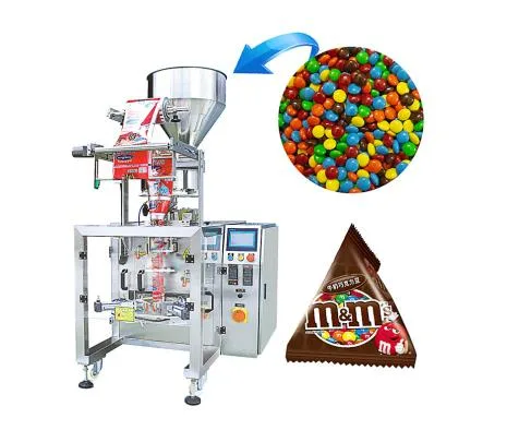 Automatic Filling Puffed Food Snacks Chips Chocolate Beans Peanuts Cashew Sugar Coffee Gum Pyramid Triangle Plastic BOPP Bag Forming Packing Machine